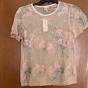 Como Vintage Sheer Floral Blouse in Pink and Blue